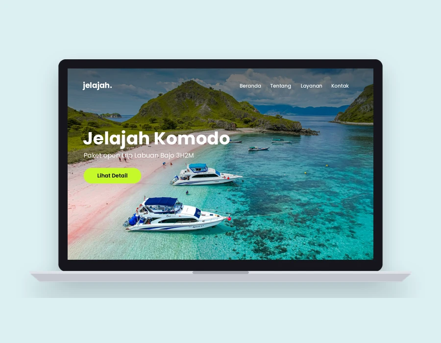 Mockup proyek contoh Website Wisata Jelajah Komodo